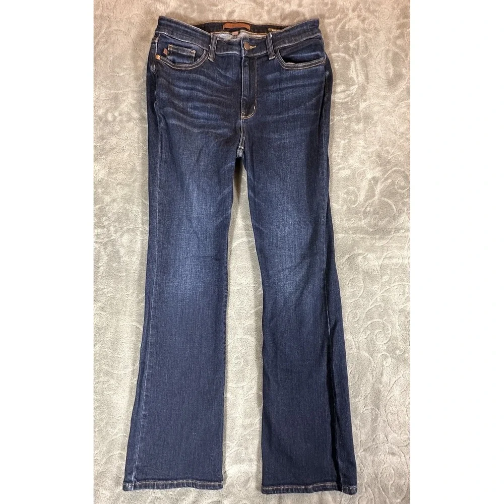 Judy Blue Jeans Womens 15 32 Bootcut Mid Rise Dark Wash Whiskered Stretch Denim